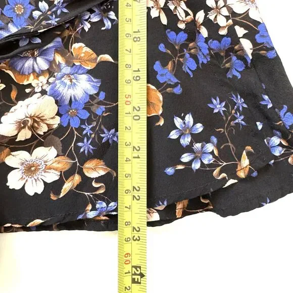 Amour Vert Floral Print Silk Blouse Top V Neck Waist Wrap Long Bell Slv - Picture 6 of 12